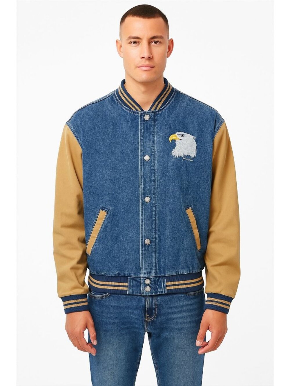 Vintage Boast USA Denim Varsity Bomber Jacket XL